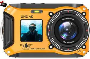 4K Underwater Camera 64MP 33FT Waterproof, 32GB Card Dual-Screen Dustproof | Suitable for Snorkeling, Vacation, UHD Autofocus Point-and-Shoot, Compact, Floatable, 1500mAh Battery, Type-C, Yellow 4K Underwater Camera 64MP 33FT Waterproof, 32GB Card Dual-Screen Dustproof | Suitable for Snorkeling, Vacation, UHD Autofocus Point-and-Shoot, Compact, Floatable, 1500mAh Battery, Type-C, Yellow