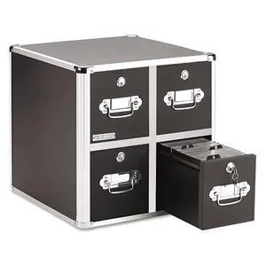 4-Drawer CD File Cabinet, Locking DVD & CD Storage Box, Black | Locking filing unit holds hundreds of discs with no cases, key lock keeps media secure, sturdy steel corners, black finish 4-Drawer CD File Cabinet, Locking DVD & CD Storage Box, Black | Locking filing unit holds hundreds of discs with no cases, key lock keeps media secure, sturdy steel corners, black finish