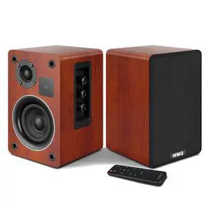 Powered Bluetooth 5.3 Bookshelf Speakers with Remote & LED Display, 3.5" Carbon Fiber Woofer, RCA AUX Input, Wooden Wired Wireless Speakers for Turntable, PC, TV, Gaming, Brown Powered Bluetooth 5.3 Bookshelf Speakers with Remote & LED Display, 3.5" Carbon Fiber Woofer, RCA AUX Input, Wooden Wired Wireless Speakers for Turntable, PC, TV, Gaming, Brown