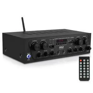 PTA42BT Wireless Karaoke Bluetooth Stereo Receiver - 4 Channel Power Amplifier w/USB,2 Microphone Input w/ Echo,Talkover for PA Great for Home Speaker System,Black PTA42BT Wireless Karaoke Bluetooth Stereo Receiver - 4 Channel Power Amplifier w/USB,2 Microphone Input w/ Echo,Talkover for PA Great for Home Speaker System,Black
