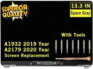 Screen Replacement for MacBook Air Retina A1932 2019 Year / A2179 2020 Year EMC 3302 EMC 3184 MVFH2 MVFJ2 MWTJ2 MWH22 LCD Display Full Assembly Complete Top Assembly 13.3" 2560x1600 (Space Gray) Screen Replacement for MacBook Air Retina A1932 2019 Year / A2179 2020 Year EMC 3302 EMC 3184 MVFH2 MVFJ2 MWTJ2 MWH22 LCD Display Full Assembly Complete Top Assembly 13.3" 2560x1600 (Space Gray)