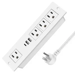 Recessed Power Strip with PD 20W USB-C, Flush Mounted Drawer Outlet, 4 Outlets & 3 USB Ports, Conference Desktop Built in Power Strip, 6FT Extension Cord(White) Recessed Power Strip with PD 20W USB-C, Flush Mounted Drawer Outlet, 4 Outlets & 3 USB Ports, Conference Desktop Built in Power Strip, 6FT Extension Cord(White)