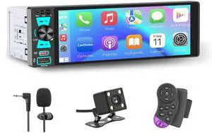 Single Din Radio, 6.5 Inch Touchscreen Car Stereo with Bluetooth Wireless & Wired CarPlay/Android Auto, Mirror Link, Backup Camera, GPS, USB & Type-C, FM/AM, SWC, EQ, Built-in MIC (Black) Single Din Radio, 6.5 Inch Touchscreen Car Stereo with Bluetooth Wireless & Wired CarPlay/Android Auto, Mirror Link, Backup Camera, GPS, USB & Type-C, FM/AM, SWC, EQ, Built-in MIC (Black)