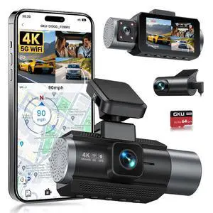 4K 3 Channel Dash Cam Front and Rear Inside, 3" IPS Screen | 5.8GHz WiFi Dash Camera for Cars, Built-in GPS, G-Sensor, 64GB Card Included, 24H Park Mode 4K 3 Channel Dash Cam Front and Rear Inside, 3" IPS Screen | 5.8GHz WiFi Dash Camera for Cars, Built-in GPS, G-Sensor, 64GB Card Included, 24H Park Mode