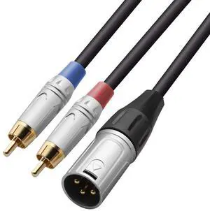 2 RCA to XLR Male Y Splitter Cable - 3.3 feet, Unbalanced Dual RCA Male to 1 XLR Splitter Duplicator Lead Y-Cable Adapter 2 RCA to XLR Male Y Splitter Cable - 3.3 feet, Unbalanced Dual RCA Male to 1 XLR Splitter Duplicator Lead Y-Cable Adapter