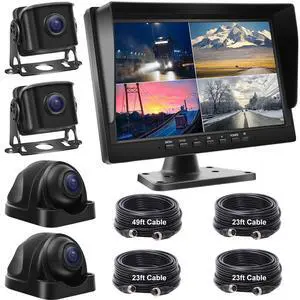 Wired Backup Camera System with 10.1 IPS Monitor for Truck RV Trailer Bus, Rear View Camera, with Side Front View Camera, 4 Split Screen, Super Waterproof, Night Vision, Easy Installation AHD1080P Wired Backup Camera System with 10.1 IPS Monitor for Truck RV Trailer Bus, Rear View Camera, with Side Front View Camera, 4 Split Screen, Super Waterproof, Night Vision, Easy Installation AHD1080P