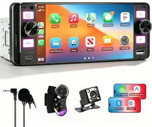 Single Din Car Stereo - 6.5" Car Radio with Wireless Apple CarPlay Android Auto,Touchscreen Radio Bluetooth 5.2 Support Mirror Link,Backup Camera GPS USB & Type-C Fast Charging FM EQ MIC Single Din Car Stereo - 6.5" Car Radio with Wireless Apple CarPlay Android Auto,Touchscreen Radio Bluetooth 5.2 Support Mirror Link,Backup Camera GPS USB & Type-C Fast Charging FM EQ MIC