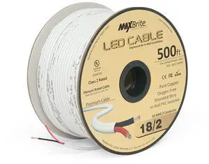 18AWG LED Cable/Speaker Wire 2 Conductor in-Wall Plenum Rated Jacketed, Low Voltage Wiring, UL Class 2 Certified - 500 ft Spool 18AWG LED Cable/Speaker Wire 2 Conductor in-Wall Plenum Rated Jacketed, Low Voltage Wiring, UL Class 2 Certified - 500 ft Spool