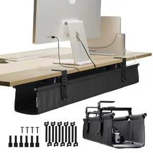 Original No Drill Under Desk Cable Management Tray 40.6" - Premium Black Fabric Cable Management Under Desk - Clamp/Screw Mount Cord Organizer - Supports Upto 66lbs - Large Original No Drill Under Desk Cable Management Tray 40.6" - Premium Black Fabric Cable Management Under Desk - Clamp/Screw Mount Cord Organizer - Supports Upto 66lbs - Large