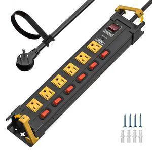 6-Outlet Heavy Duty Power Strip with Individual Switches 15A/1875W | Wide-spaced for Bulky Plugs, 6FT Cord with Cable Management, 1020J Surge Protector for Garage Home 6-Outlet Heavy Duty Power Strip with Individual Switches 15A/1875W | Wide-spaced for Bulky Plugs, 6FT Cord with Cable Management, 1020J Surge Protector for Garage Home