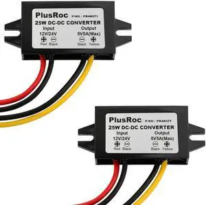 2-Pack Waterproof DC 12V/24V to 5V 5A Buck Converter, Open Wire | Stable 5V/5A Output, Waterproof Sealed Enclosure, Built-in Multi-Protection, For Automotive & DIY Electronics Projects 2-Pack Waterproof DC 12V/24V to 5V 5A Buck Converter, Open Wire | Stable 5V/5A Output, Waterproof Sealed Enclosure, Built-in Multi-Protection, For Automotive & DIY Electronics Projects
