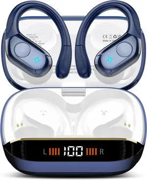 Wireless Earbuds Bluetooth Headphones Stereo Deep Bass Sports Ear Buds with Earhooks, Bluetooth Earbuds, LED Display, IP7 Waterproof Earphone, Dark Blue Wireless Earbuds Bluetooth Headphones Stereo Deep Bass Sports Ear Buds with Earhooks, Bluetooth Earbuds, LED Display, IP7 Waterproof Earphone, Dark Blue