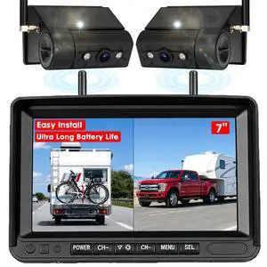 Dual Magnetic Wireless Backup Cameras with 7" HD1080P Monitor | 1-Min Install No Wiring, Solar Rechargeable Waterproof IR Night Vision Wireless Backup Camera for Trucks/Trailer/RV/Camper Dual Magnetic Wireless Backup Cameras with 7" HD1080P Monitor | 1-Min Install No Wiring, Solar Rechargeable Waterproof IR Night Vision Wireless Backup Camera for Trucks/Trailer/RV/Camper