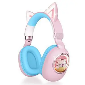 Kids Headphones Cat Ear - Bluetooth 5.4 Over-Ear Noise Cancelling Headphones with Microphone LED Lights Up 85dB Safe Volume Limit Wireless or 3.5mm Wired USB C(Pink Blue) Kids Headphones Cat Ear - Bluetooth 5.4 Over-Ear Noise Cancelling Headphones with Microphone LED Lights Up 85dB Safe Volume Limit Wireless or 3.5mm Wired USB C(Pink Blue)