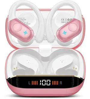 Wireless Earbuds Bluetooth 5.4 Headphones Sports, 75H Stereo Deep Bass Over Ear Buds with Earhooks, Bluetooth Earbuds with 4 ENC Mic, LED Display, IP7 Waterproof Earphone for Running, Pink Wireless Earbuds Bluetooth 5.4 Headphones Sports, 75H Stereo Deep Bass Over Ear Buds with Earhooks, Bluetooth Earbuds with 4 ENC Mic, LED Display, IP7 Waterproof Earphone for Running, Pink