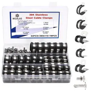 134 PCS Cable Clamps Kit, Stainless Steel Rubber P Clamp Assortment | 5 Common Sizes,304 stainless steel with rubber cushion, includes screws, for hoses, tubes, automotive, home use 134 PCS Cable Clamps Kit, Stainless Steel Rubber P Clamp Assortment | 5 Common Sizes,304 stainless steel with rubber cushion, includes screws, for hoses, tubes, automotive, home use