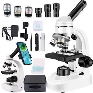 Compound MicroscopeWF10x and WF25x Eyepieces, Slides for Students, Home School Lab Microscope for Adults Suitable for Laboratory School (Bright White) Compound MicroscopeWF10x and WF25x Eyepieces, Slides for Students, Home School Lab Microscope for Adults Suitable for Laboratory School (Bright White)