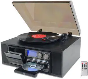 10 in 1 Vinyl Record Player 3 Speed Bluetooth Vintage Automatic Turntable CD Cassette Player AM/FM Radio USB Recorder Aux-in RCA Line-Out (Black) 10 in 1 Vinyl Record Player 3 Speed Bluetooth Vintage Automatic Turntable CD Cassette Player AM/FM Radio USB Recorder Aux-in RCA Line-Out (Black)