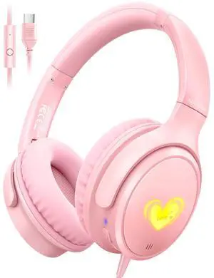 Kids Headphones Wired with HD Mic, USB C Headphones, Over Ear Headphones | LED Lights, 94dB Volume Limit, Stereo Sound Portable Foldable Lightweight for School/iPad/Tablet/Airplane Travel/Toddler Kids Headphones Wired with HD Mic, USB C Headphones, Over Ear Headphones | LED Lights, 94dB Volume Limit, Stereo Sound Portable Foldable Lightweight for School/iPad/Tablet/Airplane Travel/Toddler