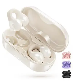 King Lucky i21 Open Ear Clip On Earbuds Wireless Bluetooth Ear Clip Headphones with Mic,Noise Cancelling, Waterproof IPX4,for Small Ears,Perfect for Running,Sports,Glasses Wearers (White) King Lucky i21 Open Ear Clip On Earbuds Wireless Bluetooth Ear Clip Headphones with Mic,Noise Cancelling, Waterproof IPX4,for Small Ears,Perfect for Running,Sports,Glasses Wearers (White)