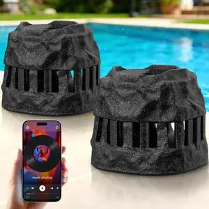 2-Pack Solar Powered Rock Speakers Waterproof Patio TWS Pair, 2 in 1 Charging, Rechargeable Outdoor Rock Speaker, IP44 for Pool Party Yard Outside Garden(Black) 2-Pack Solar Powered Rock Speakers Waterproof Patio TWS Pair, 2 in 1 Charging, Rechargeable Outdoor Rock Speaker, IP44 for Pool Party Yard Outside Garden(Black)