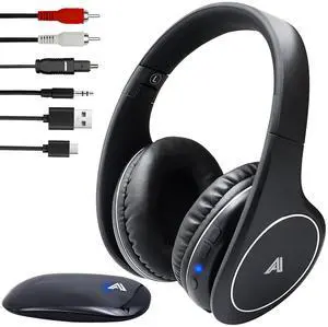 Wireless TV Headphones for Seniors & Hearing Impaired, Folding Over Ear Headphones with 2.4GHz RF Transmitter Support Optical RCA AUX, No Audio Delay, 100ft Wireless Range (Black) Wireless TV Headphones for Seniors & Hearing Impaired, Folding Over Ear Headphones with 2.4GHz RF Transmitter Support Optical RCA AUX, No Audio Delay, 100ft Wireless Range (Black)