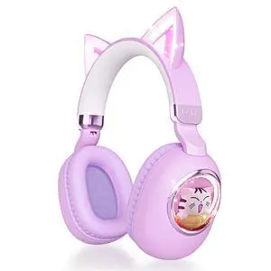 Cat Ear Headphones for Kids - Bluetooth 5.4 On-Ear Noise Cancelling Headphones with Microphone 85dB Safe Volume Limit Wireless or 3.5mm Wired Mode USB C for School Learning Travel (Purple) Cat Ear Headphones for Kids - Bluetooth 5.4 On-Ear Noise Cancelling Headphones with Microphone 85dB Safe Volume Limit Wireless or 3.5mm Wired Mode USB C for School Learning Travel (Purple)