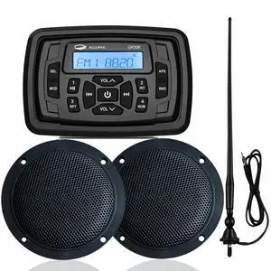 Marine Audio System Waterproof Bluetooth FM/AM Radio Stereo Receiver with 4 inch Boat Speakers and Antenna Ready for ATV, UTV, RV, Yacht Marine Audio System Waterproof Bluetooth FM/AM Radio Stereo Receiver with 4 inch Boat Speakers and Antenna Ready for ATV, UTV, RV, Yacht