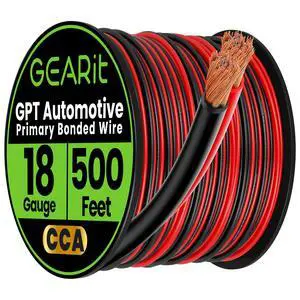 18 Gauge 2-Conductor Primary Wire CCA, 18 AWG Copper Clad Aluminum Black & Red Bonded Zip Cord, 500 ft Roll for Automotive, Trailer, Lighting, Speaker and Low Voltage Wiring 18 Gauge 2-Conductor Primary Wire CCA, 18 AWG Copper Clad Aluminum Black & Red Bonded Zip Cord, 500 ft Roll for Automotive, Trailer, Lighting, Speaker and Low Voltage Wiring