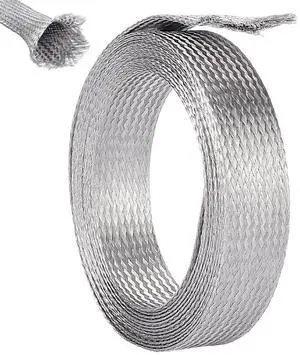 1" Wide Stainless Steel Braided Sleeving Braid Cable Wire Shielding Sleeve Ground Straps Protection Flat Metal Mesh Flexible Expandable Scalable Ribbon Wire for Protect Cable 13.12 Feet 1" Wide Stainless Steel Braided Sleeving Braid Cable Wire Shielding Sleeve Ground Straps Protection Flat Metal Mesh Flexible Expandable Scalable Ribbon Wire for Protect Cable 13.12 Feet
