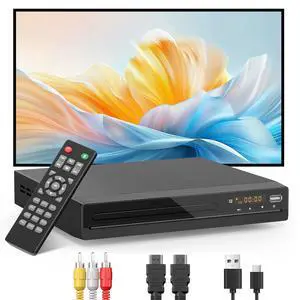 DVD Players for TV with HDMI 1080P Upscaling | Plays All Regions & Multi Formats, HDMI & RCA Cables Included, Breakpoint Memory, USB Port, CD Player for Home DVD Players for TV with HDMI 1080P Upscaling | Plays All Regions & Multi Formats, HDMI & RCA Cables Included, Breakpoint Memory, USB Port, CD Player for Home