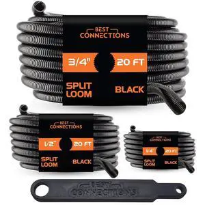 3-Pack 1/4", 1/2", 3/4" x 20 ft Each Assorted Split Wire Loom Convoluted Tubing with Installation Tool Protective Split Cable Sleeves/Conduit for Automotive Home Electrical Black 3-Pack 1/4", 1/2", 3/4" x 20 ft Each Assorted Split Wire Loom Convoluted Tubing with Installation Tool Protective Split Cable Sleeves/Conduit for Automotive Home Electrical Black