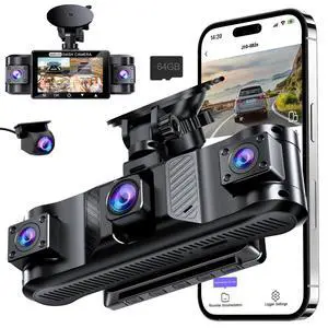 4 Channel 360° Dash Cam Front and Rear Inside with 5GHz WiFi 64GB Card | Front 2.5K Left Right Dash Camera for Cars, 24H Parking Mode, G-Sensor, Loop Recording, WDR Night Vision, APP Control 4 Channel 360° Dash Cam Front and Rear Inside with 5GHz WiFi 64GB Card | Front 2.5K Left Right Dash Camera for Cars, 24H Parking Mode, G-Sensor, Loop Recording, WDR Night Vision, APP Control
