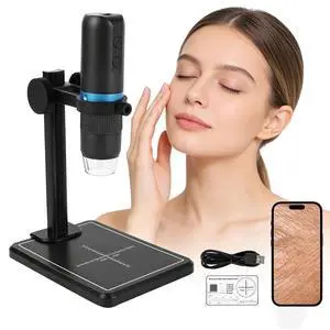 Digital Microscope for Skin Analysis, 1000X 1080P HD Wireless USB Skin Camera with Stand, Portable Scalp & Hair Follicle Magnifier, Personal Beauty Tool Compatible with Phone/PC for Home & Salon Digital Microscope for Skin Analysis, 1000X 1080P HD Wireless USB Skin Camera with Stand, Portable Scalp & Hair Follicle Magnifier, Personal Beauty Tool Compatible with Phone/PC for Home & Salon
