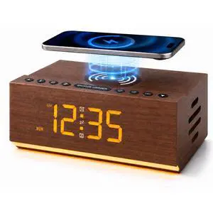 Hoifen Wooden Digital Alarm Clock with Bluetooth Speaker, Wireless Charging, FM Radio, Night Light, Auto Time Sync, Dual Alarms, USB Port, 9-Min Snooze for Bedroom, Desk, Bedside Clock Home Decor Gift Hoifen Wooden Digital Alarm Clock with Bluetooth Speaker, Wireless Charging, FM Radio, Night Light, Auto Time Sync, Dual Alarms, USB Port, 9-Min Snooze for Bedroom, Desk, Bedside Clock Home Decor Gift