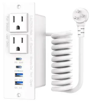 65W Furniture Drawer Outlet Kit, Recessed Outlet with 4 USB Ports & 2 AC Outlets, Recessed Power Strip for Home, Office,14 AWG-6FT Spring Cord 65W Furniture Drawer Outlet Kit, Recessed Outlet with 4 USB Ports & 2 AC Outlets, Recessed Power Strip for Home, Office,14 AWG-6FT Spring Cord
