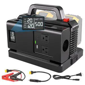 500W Pure Sine Wave Power Inverter for DeWalt 20V Battery, 2-Ports DC 20V to AC(2 Outlets) 120V Car Charger Plug Inverter Adapter Converter for Camping, Travel, Emergencies(Tool Only) 500W Pure Sine Wave Power Inverter for DeWalt 20V Battery, 2-Ports DC 20V to AC(2 Outlets) 120V Car Charger Plug Inverter Adapter Converter for Camping, Travel, Emergencies(Tool Only)