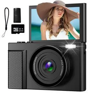 4K Digital Camera for Photography, 64MP Vlogging Video Camera for YouTube with 3'' 180°Flip Screen, 64GB Micro SD Card, 16x Digital Zoom Point Shoot Compact Travel Vintage Cameras (Black) 4K Digital Camera for Photography, 64MP Vlogging Video Camera for YouTube with 3'' 180°Flip Screen, 64GB Micro SD Card, 16x Digital Zoom Point Shoot Compact Travel Vintage Cameras (Black)