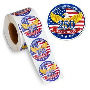500 PCS 1.89" Patriotic 250th Independence Anniversary Stickers Roll Round American Flag Waterproof Decals Strong Adhesive Labels for Water Bottles Laptops 4th of July Party Decorations 500 PCS 1.89" Patriotic 250th Independence Anniversary Stickers Roll Round American Flag Waterproof Decals Strong Adhesive Labels for Water Bottles Laptops 4th of July Party Decorations