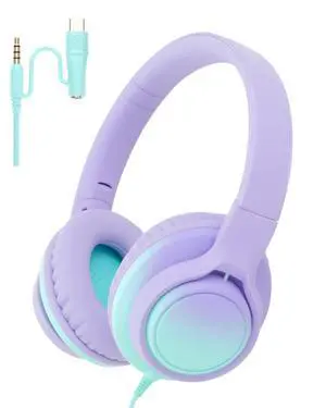 USB C & 3.5mm 2 in 1 Wired Headphones, Stereo Over Ear Headphones with HD Mic, Tangle-Free Nylon Cord, Foldable Earphones for iPad, Tablet, Laptop, Android, School, Travel USB C & 3.5mm 2 in 1 Wired Headphones, Stereo Over Ear Headphones with HD Mic, Tangle-Free Nylon Cord, Foldable Earphones for iPad, Tablet, Laptop, Android, School, Travel