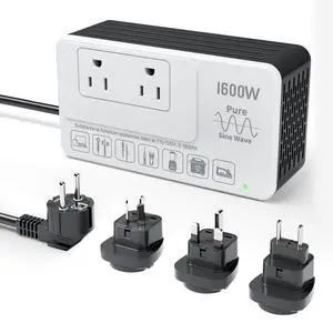 1600W 220V to 110V Converter, Power 110V Appliances in 220250V Countries | Pure Sine Wave Voltage Converter US to Europe International Travel, No Load-Type Restrictions - Plug & Play, Surge Protected 1600W 220V to 110V Converter, Power 110V Appliances in 220250V Countries | Pure Sine Wave Voltage Converter US to Europe International Travel, No Load-Type Restrictions - Plug & Play, Surge Protected