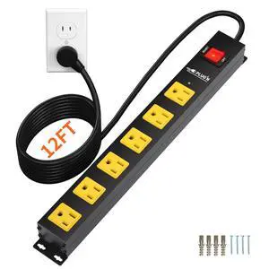 Power Strip 2700J Surge Protector, Heavy Duty Power Strips with 12FT Long Cord and Flat Plug, Wall Mountable Metal 6 Outlet Strip for Desk, Garage, Workbench and Kitchen Power Strip 2700J Surge Protector, Heavy Duty Power Strips with 12FT Long Cord and Flat Plug, Wall Mountable Metal 6 Outlet Strip for Desk, Garage, Workbench and Kitchen