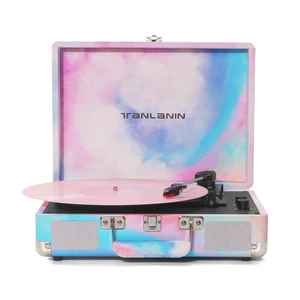 Watercolor Record Player with Speakers, Bass/Treble Control, Blue Vintage portable suitcase turntable Bluetooth input, 3-speed auto stop, RCA/AUX/headphone jack, home décor gift for dorms Watercolor Record Player with Speakers, Bass/Treble Control, Blue Vintage portable suitcase turntable Bluetooth input, 3-speed auto stop, RCA/AUX/headphone jack, home décor gift for dorms