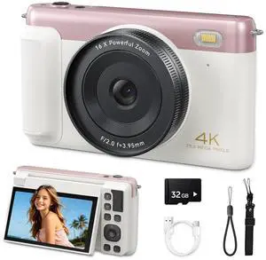 Digital Camera for Teens, 2026 Latest 4K 75MP Autofocus WiFi Vlogging Camera with 3''180° Flip Screen, 16X Zoom, 32GB TF Card, Portable Compact Cameras for Kids Teens Beginner (White) Digital Camera for Teens, 2026 Latest 4K 75MP Autofocus WiFi Vlogging Camera with 3''180° Flip Screen, 16X Zoom, 32GB TF Card, Portable Compact Cameras for Kids Teens Beginner (White)