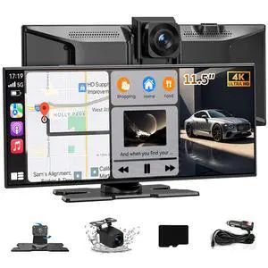 Carplay Screen for Car, 11.5" Wireless Carplay Screen with 4K Dash Cam, 1080P Rear Camera, Portable Car Stereo with A-pple CarPlay & Android Auto Screen, MirrorLink/TF Card/Siri/Bluetooth/AUX/FM/GPS Carplay Screen for Car, 11.5" Wireless Carplay Screen with 4K Dash Cam, 1080P Rear Camera, Portable Car Stereo with A-pple CarPlay & Android Auto Screen, MirrorLink/TF Card/Siri/Bluetooth/AUX/FM/GPS