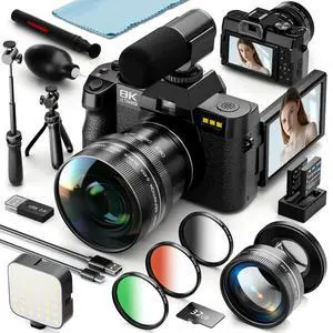 8K 64MP Digital Cameras for Photography,16X Zoom,3 Color Filters | 180°Flip Screen2 Batteries, 32GB TF Card,WiFi,Microphone, Tripod, Wide & Macro Lens Kit,Vlogging and Travel,Beginners 8K 64MP Digital Cameras for Photography,16X Zoom,3 Color Filters | 180°Flip Screen2 Batteries, 32GB TF Card,WiFi,Microphone, Tripod, Wide & Macro Lens Kit,Vlogging and Travel,Beginners