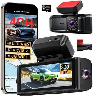 4 Channel 4K Dash Cam - 360° Panoramic Front Rear Inside Camera, STARVIS 2 Night Vision, 5.8GHz WiFi, 170° Wide Lens, 24hr Parking Monitor, GSensor, Included 64GB SD Card for Private Drivers 4 Channel 4K Dash Cam - 360° Panoramic Front Rear Inside Camera, STARVIS 2 Night Vision, 5.8GHz WiFi, 170° Wide Lens, 24hr Parking Monitor, GSensor, Included 64GB SD Card for Private Drivers