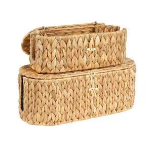 Set of 2 Cable Management Box, Handwoven Cord Hider Box with 3 Open Slots | Cable Organizer Box with Lockable Lid, Cord Storage Box to Hide Power Strip, Router, USB Hub, TV Wires for Home, Office Set of 2 Cable Management Box, Handwoven Cord Hider Box with 3 Open Slots | Cable Organizer Box with Lockable Lid, Cord Storage Box to Hide Power Strip, Router, USB Hub, TV Wires for Home, Office