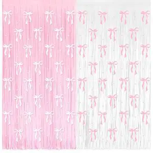 4 Pack Pink Bow Party Backdrop Decoration Pink Bow | Foil Fringe Curtains for Girls Bow Birthday Baby Shower Decorations Bridal Shower Bachelorette Party Decor Supplies 3.2ft X 4 Pack Pink Bow Party Backdrop Decoration Pink Bow | Foil Fringe Curtains for Girls Bow Birthday Baby Shower Decorations Bridal Shower Bachelorette Party Decor Supplies 3.2ft X