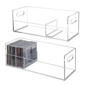 2 Pcs Clear Acrylic CD Holders, Stackable Compact Disc Storage Box | Music Disc DVD Display Cases, Modern Media Cassette Organizers with Cutout Carrying Handles Album Collection Holder Case 2 Pcs Clear Acrylic CD Holders, Stackable Compact Disc Storage Box | Music Disc DVD Display Cases, Modern Media Cassette Organizers with Cutout Carrying Handles Album Collection Holder Case